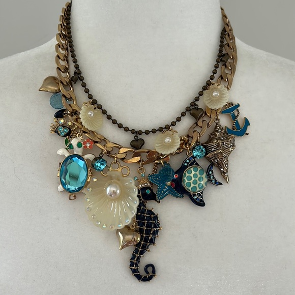 Betsey Johnson Jewelry - Betsey Johnson Gold Blue Under The Sea Charm Necklace NWT